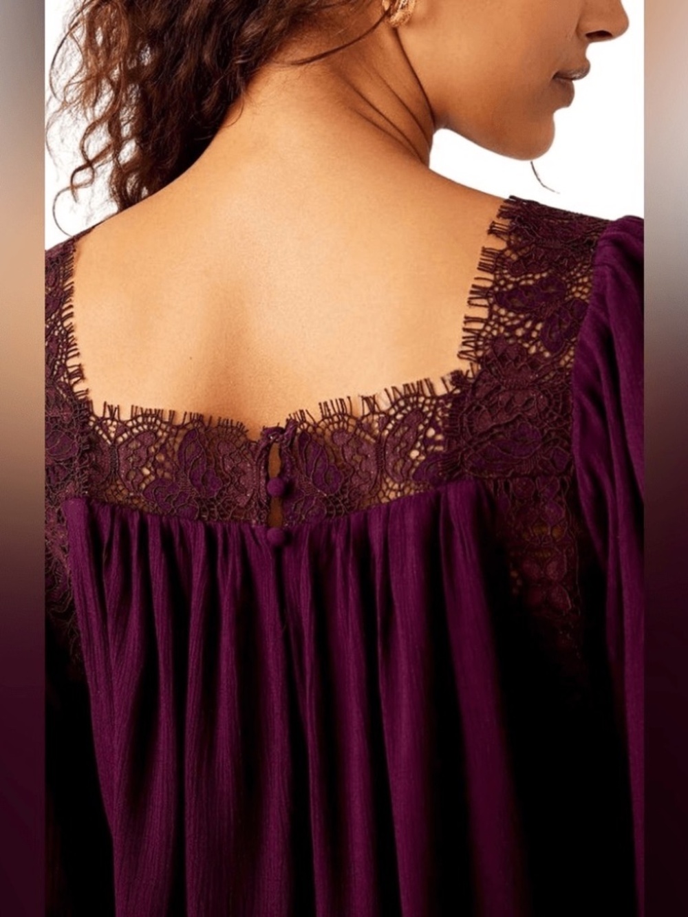 Free People Flutter By Lace Blouse Potent Purple Romantic Boho Top Women Size L